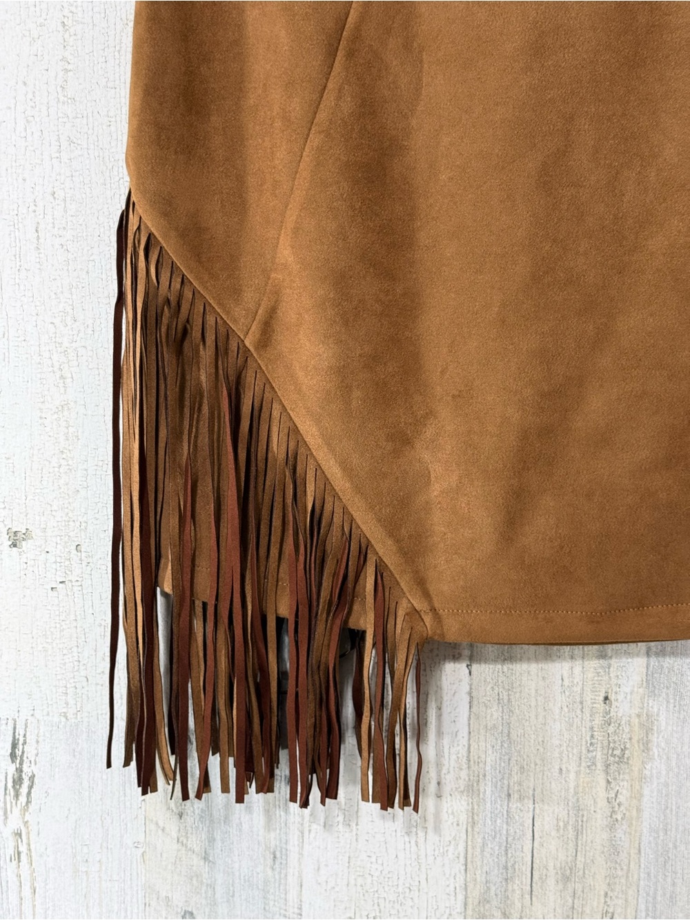 Fringe Faux Brown Tan Suede Mini Skirt - Picture 3 of 11